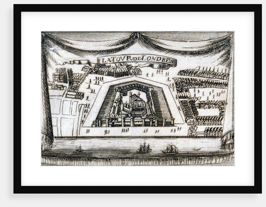 Aerial view of the Tower of London with boats on the River Thames by Anonymous