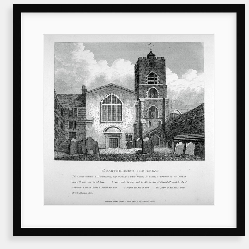 View of St Bartholomew-the-Great from the churchyard, City of London by W Preston