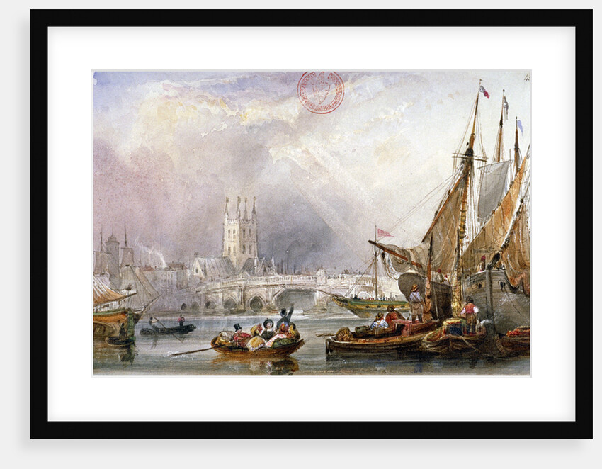 View of the River Thames and water craft below London Bridge by Anonymous
