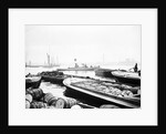 Steam tug moving between barges on the Thames, London by Anonymous