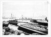 Steam tug moving between barges on the Thames, London by Anonymous