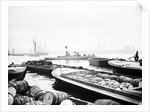 Steam tug moving between barges on the Thames, London by Anonymous