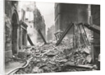 View looking south down Walbrook after an air raid, City of London, World War II by Anonymous