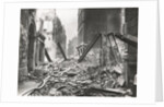 View looking south down Walbrook after an air raid, City of London, World War II by Anonymous