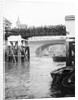 Passengers for the river bus service on the footbridge to London Bridge Pier, London by Anonymous
