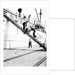 Unloading a barrel from a ship down a gangway, London by Anonymous