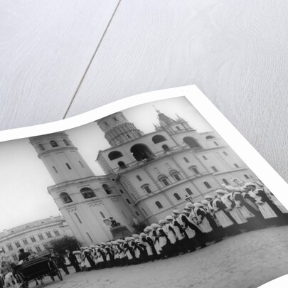 Tsar Nicholas II reviewing the parade of the pupils of Moscow in the Kremlin, Russia, 1912 by K von Hahn