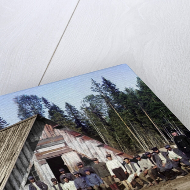 Austro-Hungarian prisoners of war near a barracks, Karelia, Russia, WWI, 1915. by Sergey Mikhaylovich Prokudin-Gorsky