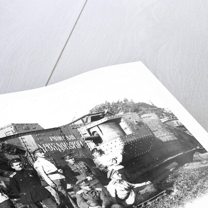 Soldiers of the Volunteer Army before the tank General Drozdovsky, 1919. by Anonymous