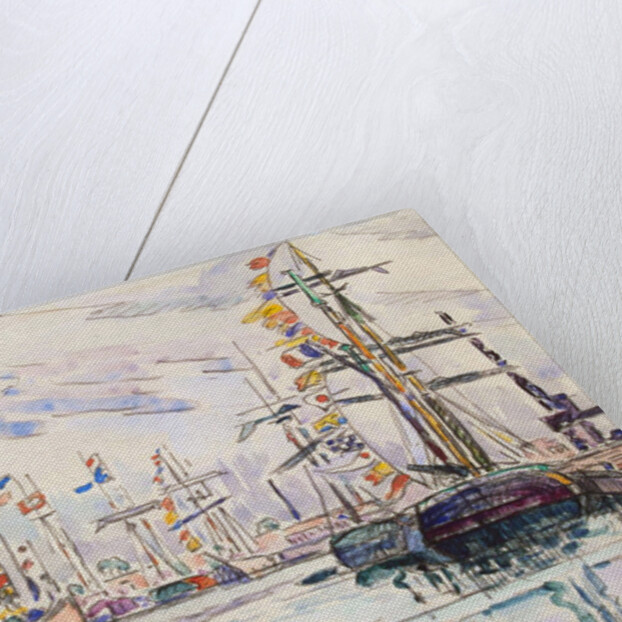 Sailboats with Holiday Flags at a Pier in Saint-Malo, 1920s. by Paul Signac