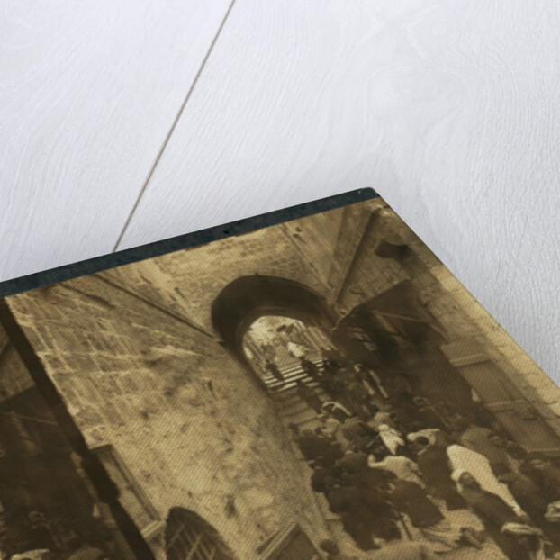 Via Dolorosa, Jerusalem. Pilgrims at station of the Cross (Stereograph), 1913 by Anonymous