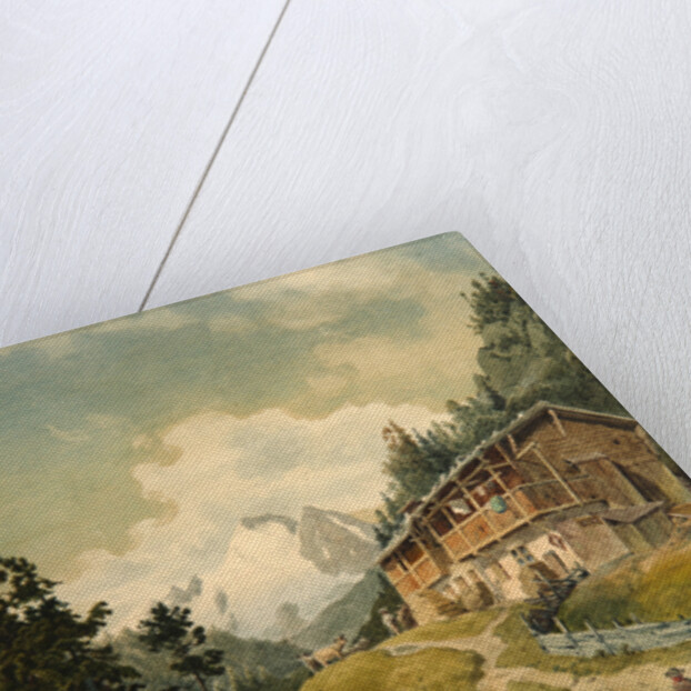 Alpine landscape with a bridge by Ferdinand Gatt