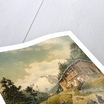 Alpine landscape with a bridge by Ferdinand Gatt