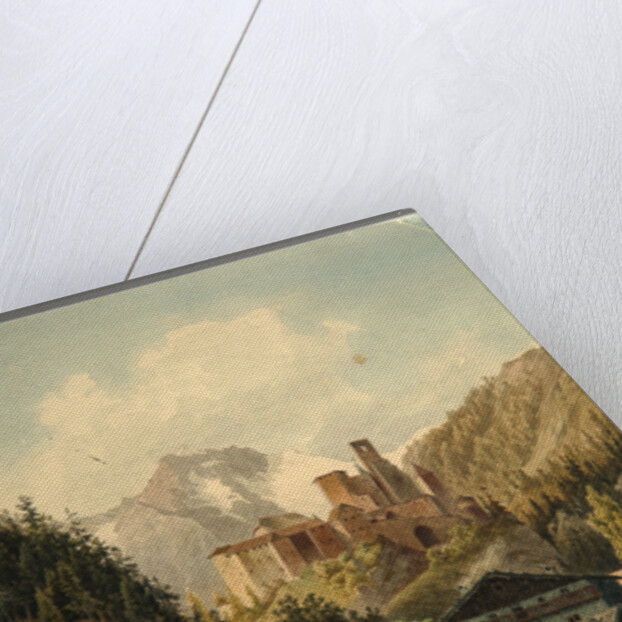Alpine landscape with a castle by Ferdinand Gatt