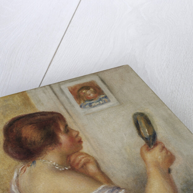 Marie Dupuis tenant un miroir avec un portrait de Coco by Pierre Auguste Renoir