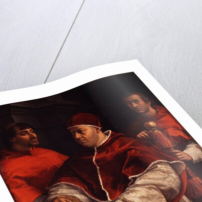 Portrait of Pope Leo X with Cardinals Giulio de Medici and Luigi de Rossi, ca 1518 by Raphael