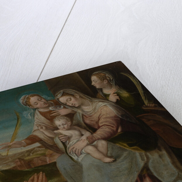 Virgin and child with Sants Catherine, Lucy, Justina of Padua and a Benedictine monk by Dario Varotari the Elder