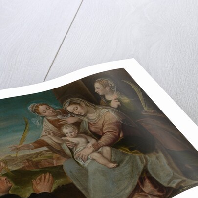Virgin and child with Sants Catherine, Lucy, Justina of Padua and a Benedictine monk by Dario Varotari the Elder