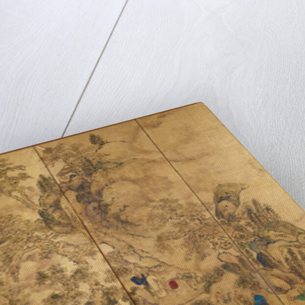 Roukaku Sansui Zu (Landscape with tower) Left of a pair of six-section folding screens, c. 1750 by Ike no Taiga