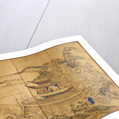 Roukaku Sansui Zu (Landscape with tower) Right of a pair of six-section folding screens by Ike no Taiga