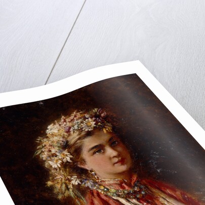 Young girl with flower garland by Konstantin Yegorovich Makovsky
