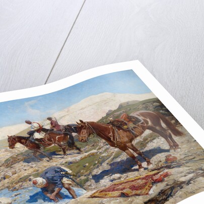 Cherkessian Horseman Crossing the River by Franz Roubaud
