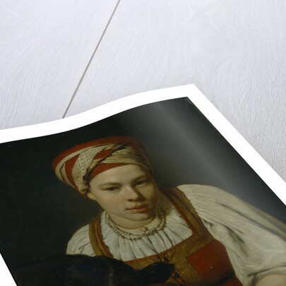 A Peasant Girl with a Calf, End 1820s by Alexei Gavrilovich Venetsianov