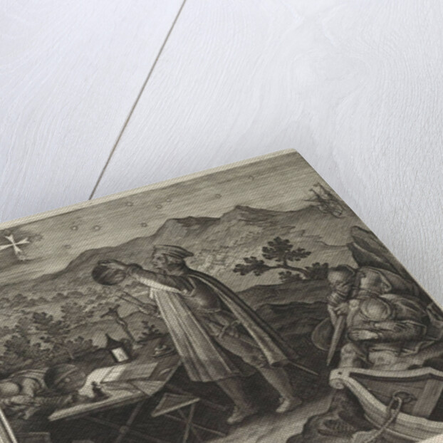 Amerigo Vespucci finding the Southern Cross constellation with an astrolabe by Philipp Galle