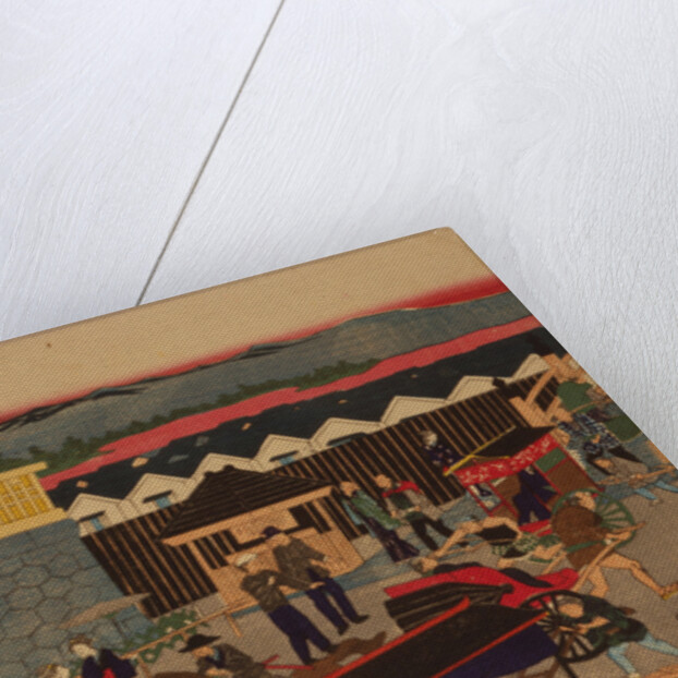 Flourishing Nihonbashi section of Tokyo. (Tokyo Nihonbashi han ei no zu) Triptych by Utagawa Yoshitora