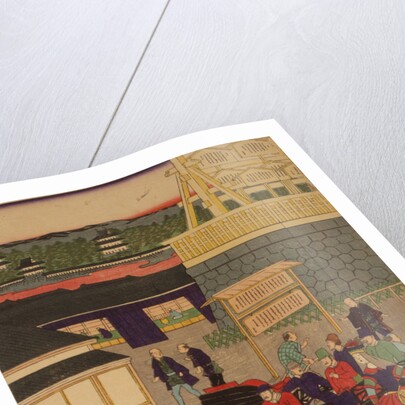 Flourishing Nihonbashi section of Tokyo. (Tokyo Nihonbashi han ei no zu) Triptych by Utagawa Yoshitora