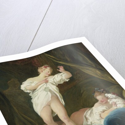 Two Girls on a Bed Playing with their Dogs by Jean Honoré Fragonard