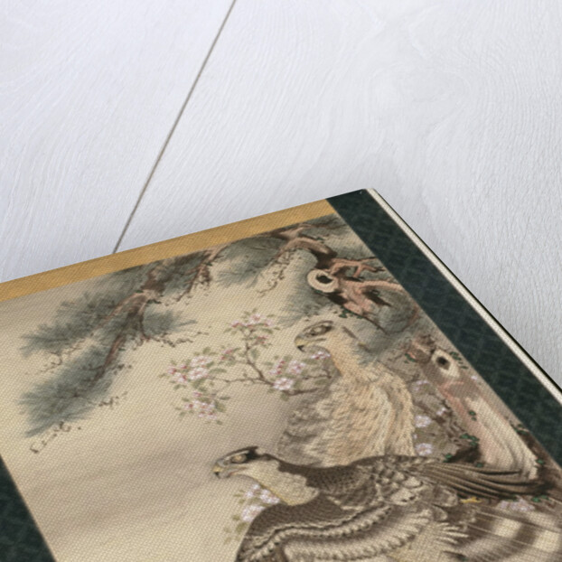 Pair of Hawks with Branch and Blossoms by Soga Shohaku