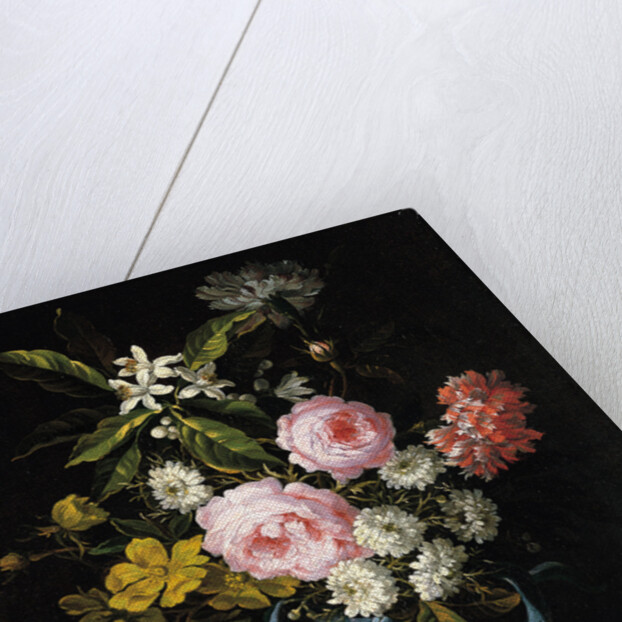 Bouquet of Chamomile, Roses, Orange Blossom and Carnations Tied with a Blue Ribbon by Jean-Baptiste Monnoyer