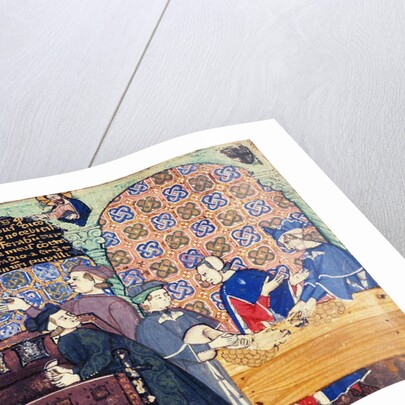 Avarice. A miniature with scenes of banking by Master of the Cocharelli Codex