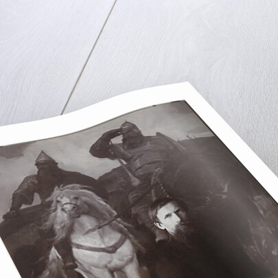 Viktor Vasnetsov before his painting Bogatyrs by Anonymous