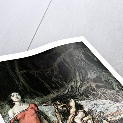 The wooing of Grimhilde, the mother of Hagen. Illustration for Siegfried and The Twilight of the Go by Arthur Rackham