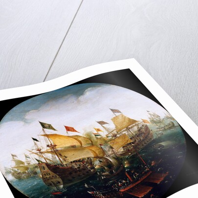 Sea battle between the Dutch and Spanish ships, 1604 by (Aert van Antum) Aert Anthonisz.