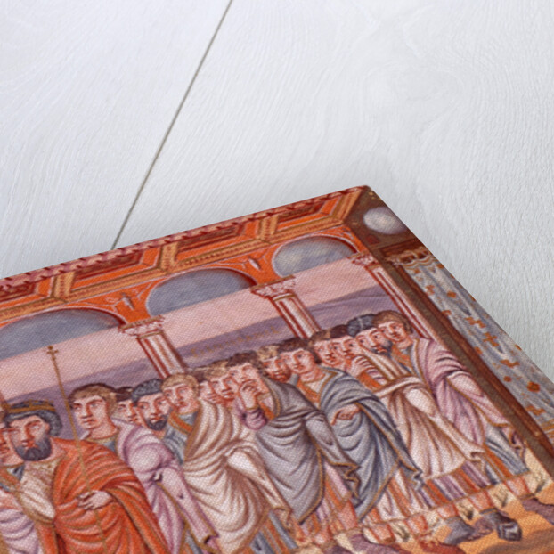 Moses receiving the tablets of law (Miniature from the Moutier-Grandval Bible), ca 830-ca 840 by Anonymous