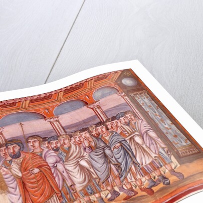 Moses receiving the tablets of law (Miniature from the Moutier-Grandval Bible), ca 830-ca 840 by Anonymous