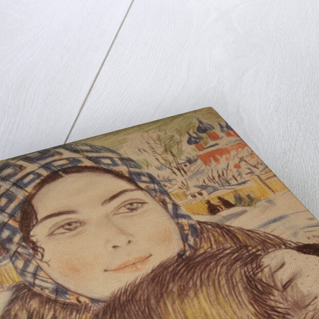 A young merchants wife in the a checkered scarf, 1919 by Boris Michaylovich Kustodiev