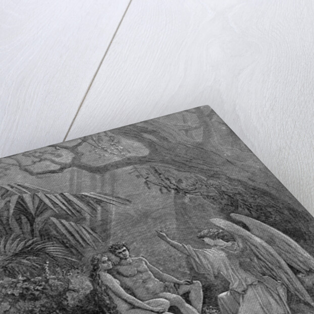 Raphael talks to Adam and Eve. Illustration for John Miltons Paradise Lost, 1866 by Gustave Doré