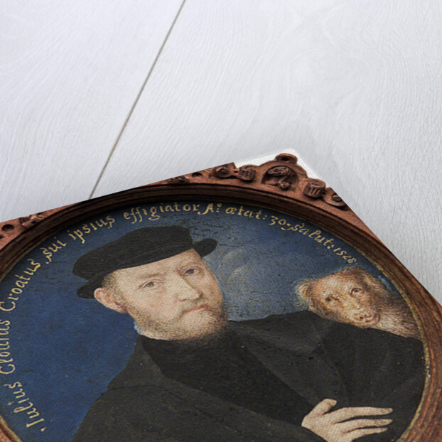 Self-Portrait with dog, 1528 by Giulio Clovio