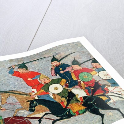 Ghenghis Khan in combat. Miniature from Jami al-tawarikh (Universal History), ca 1430 by Anonymous
