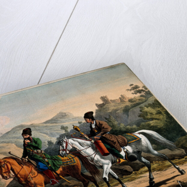 Persian smoking a hookah on horseback, ca 1820 by Alexander Osipovich Orlowski