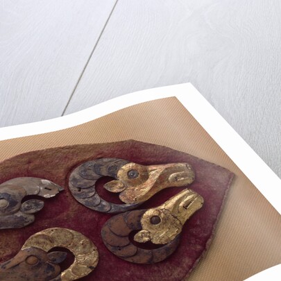 Fragment of a Felt Covering for a Saddle, with Mouflons Heads, 6th century BC by Pazyryk Burial Mounds Ancient Altaian
