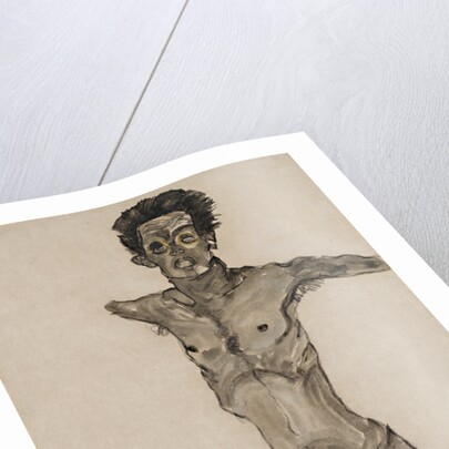 Nude Self-Portrait in Gray with Open Mouth by Anonymous