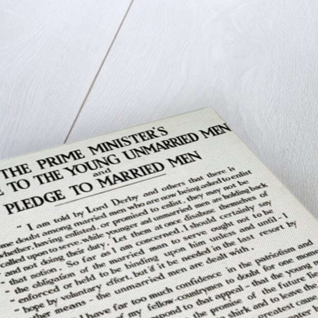 Recruitment Poster The Prime Minister's Advise to the Young Unmarried Men and Pledge to Married Men by Anonymous