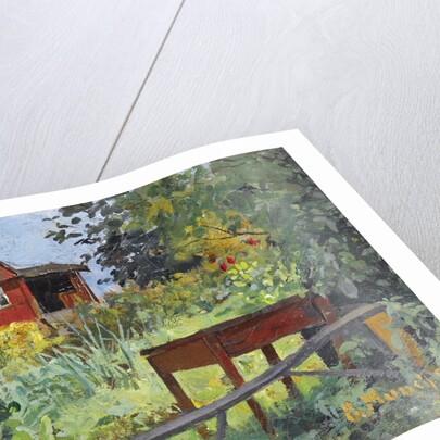Garden with Red House by Anonymous