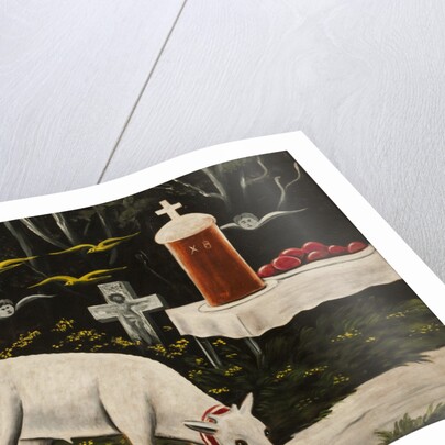 A paschal lamb and easter table with flying angels by Anonymous