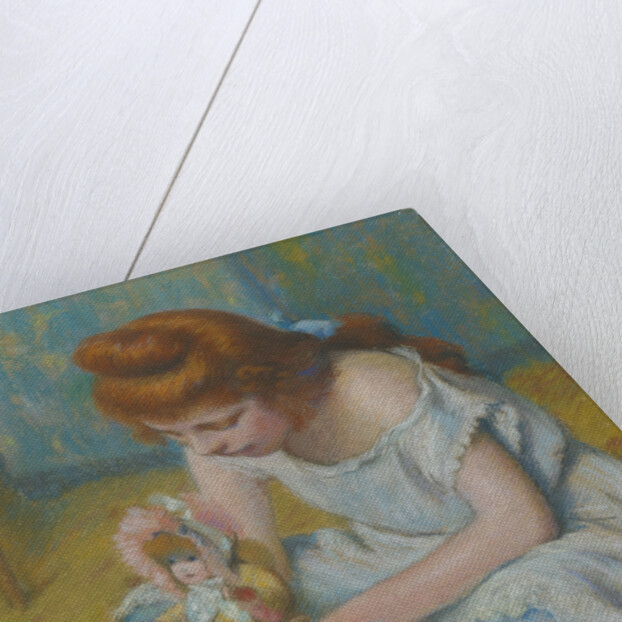 Yung girl playing with a doll by Anonymous
